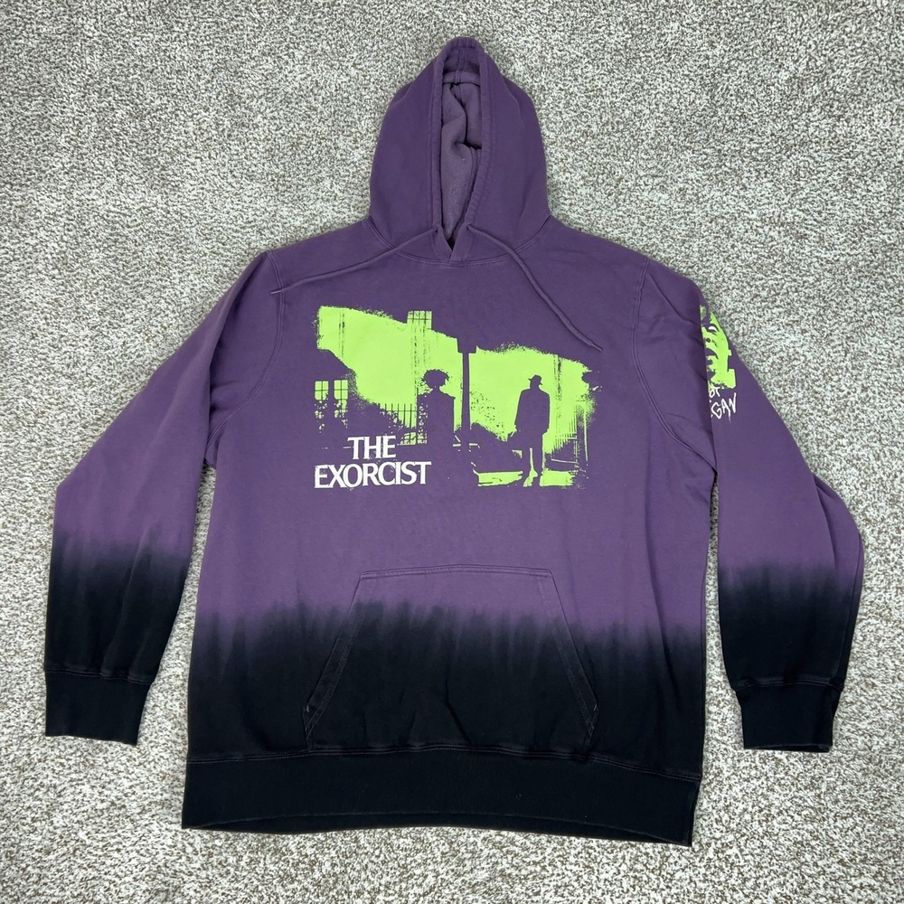 The Exorcist Hoodie Mens 2XL Purple Pullover Sweatshirt Fleece Graphic Horror